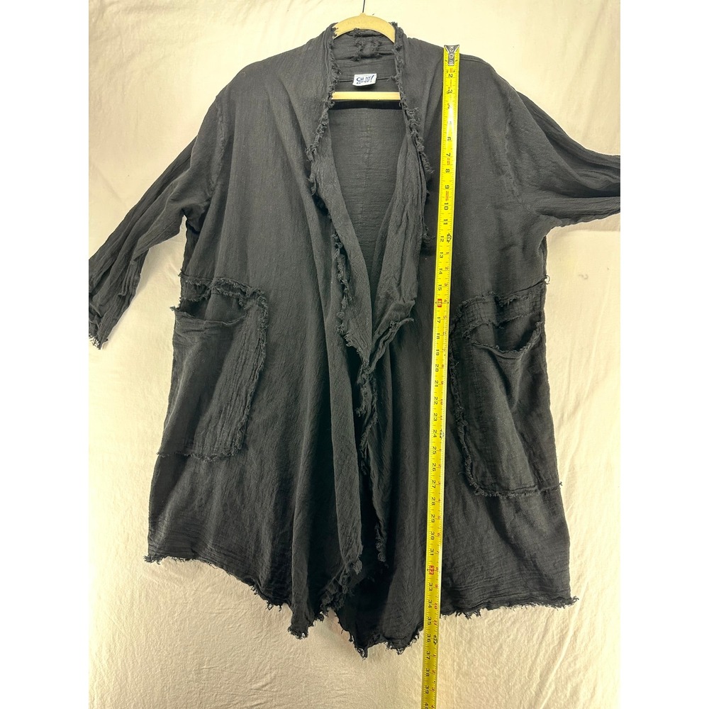 Oh My Gauze Womens Black Cotton Gauze Frayed Open Front Cardigan Jacket Pockets - Picture 5 of 7